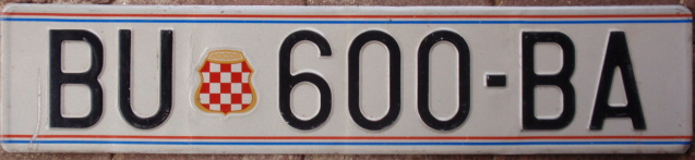 1995-8 series passenger plate used in Croat-controlled areas of Bosnia during the 1990s civil war BU=